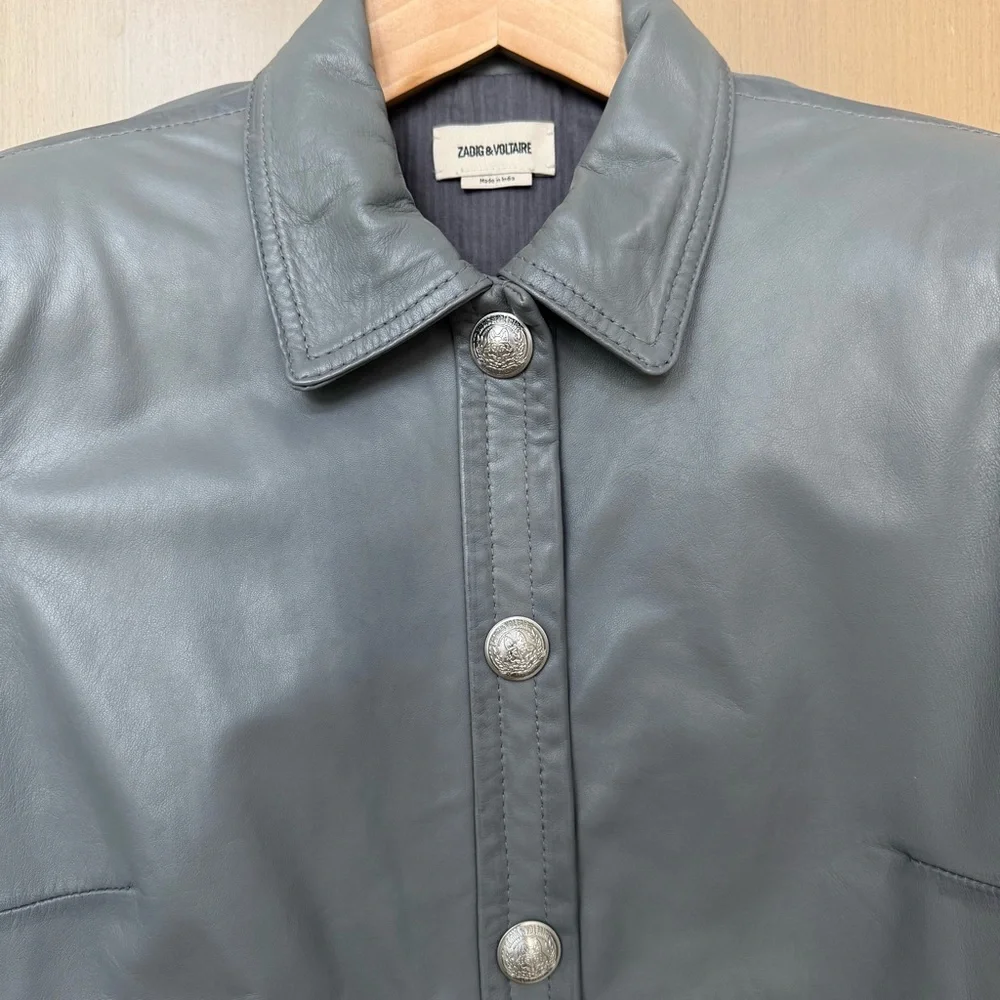 NEW! Zadig & Voltaire Leather Grey Jacket, M - Picture 10 of 14